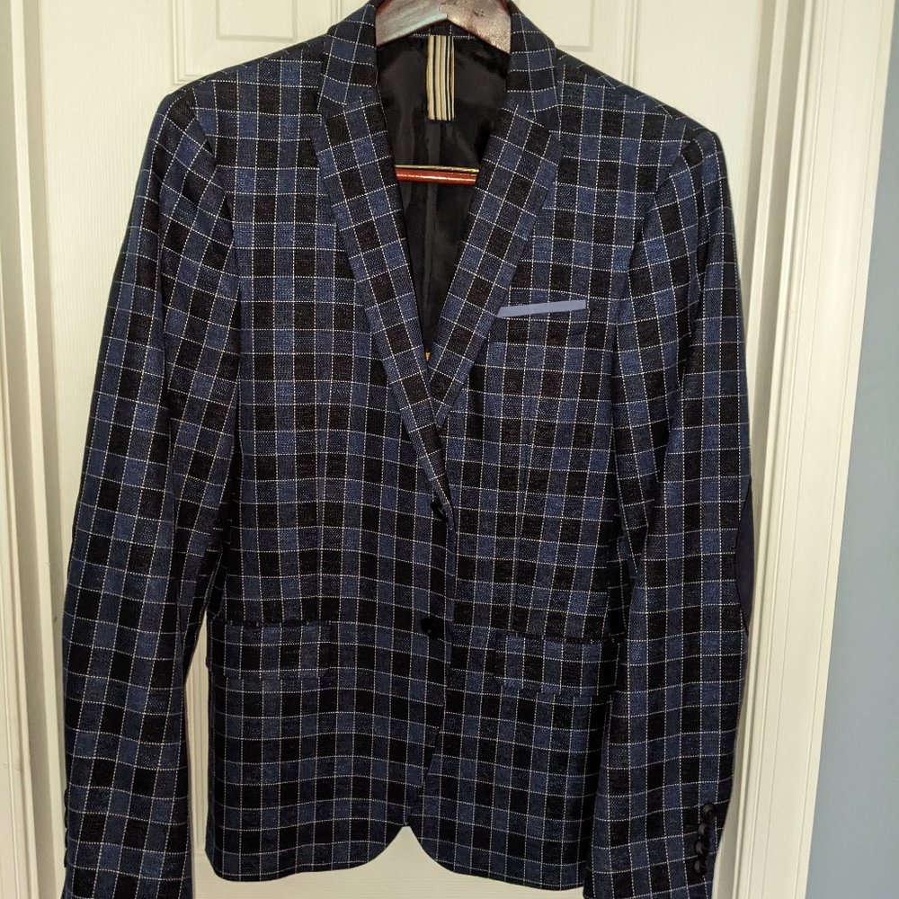 Zara Men's Blue Plaid Blazer